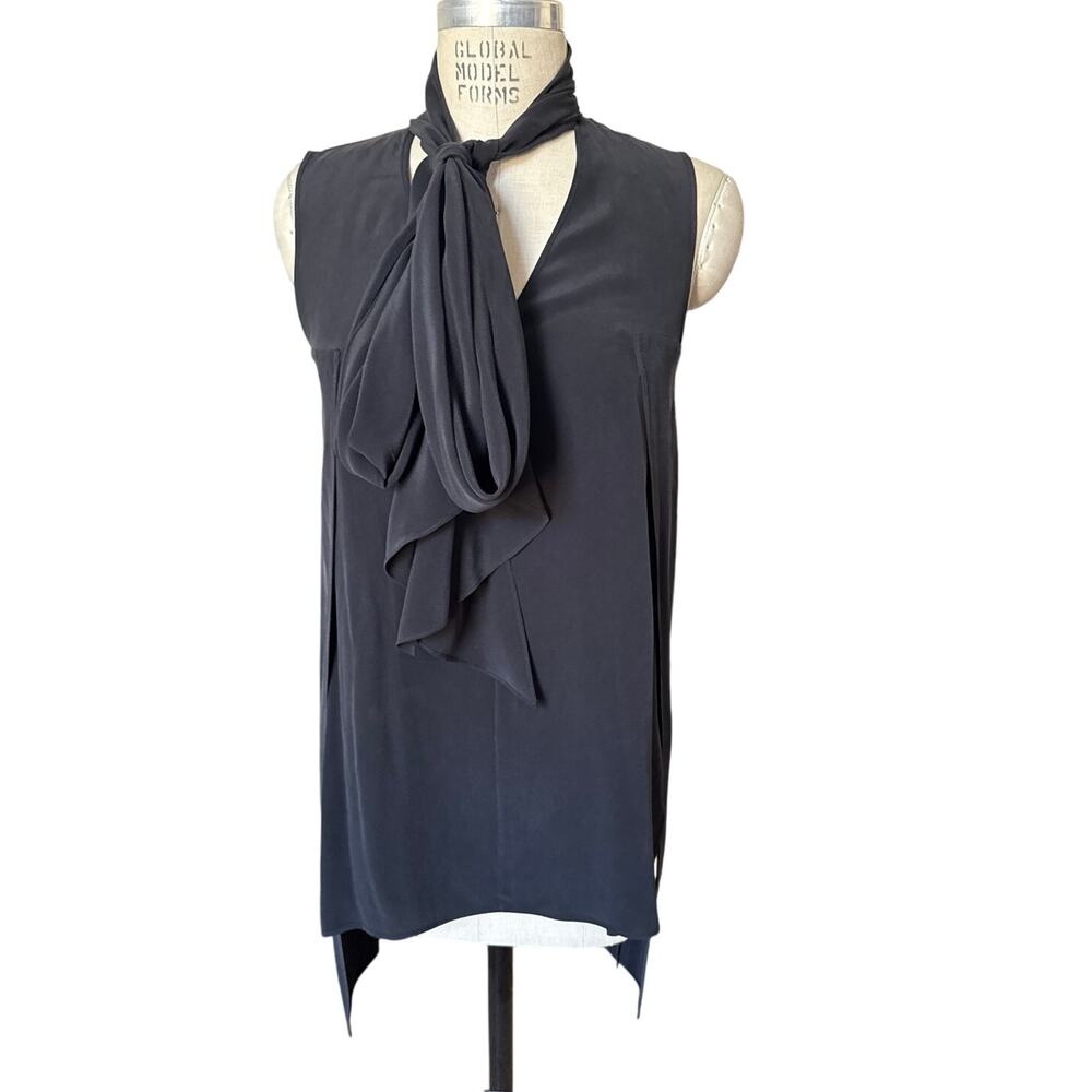 SportMax Tie Neck Sleeveless Silk Blouse Size Medium Sheer